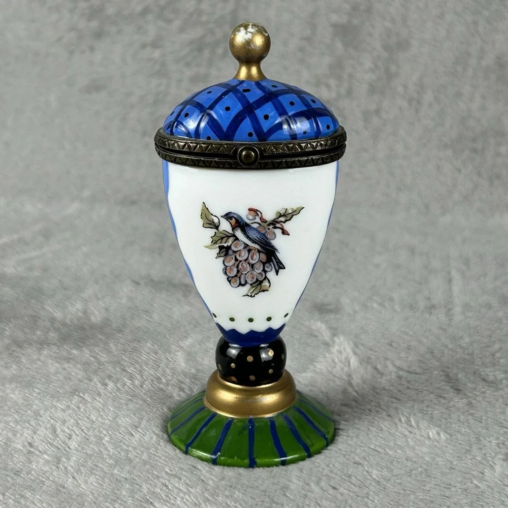 Tracy Porter The Home Collection trinket box shaped like vase, w/bird on grapes